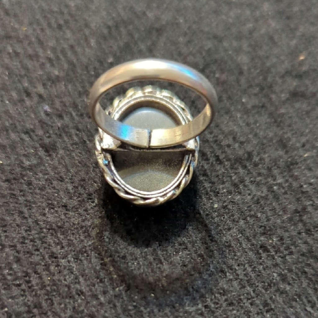 Silver Plated Black Moonstone Gemstone Oval Statement Ring - Size 6