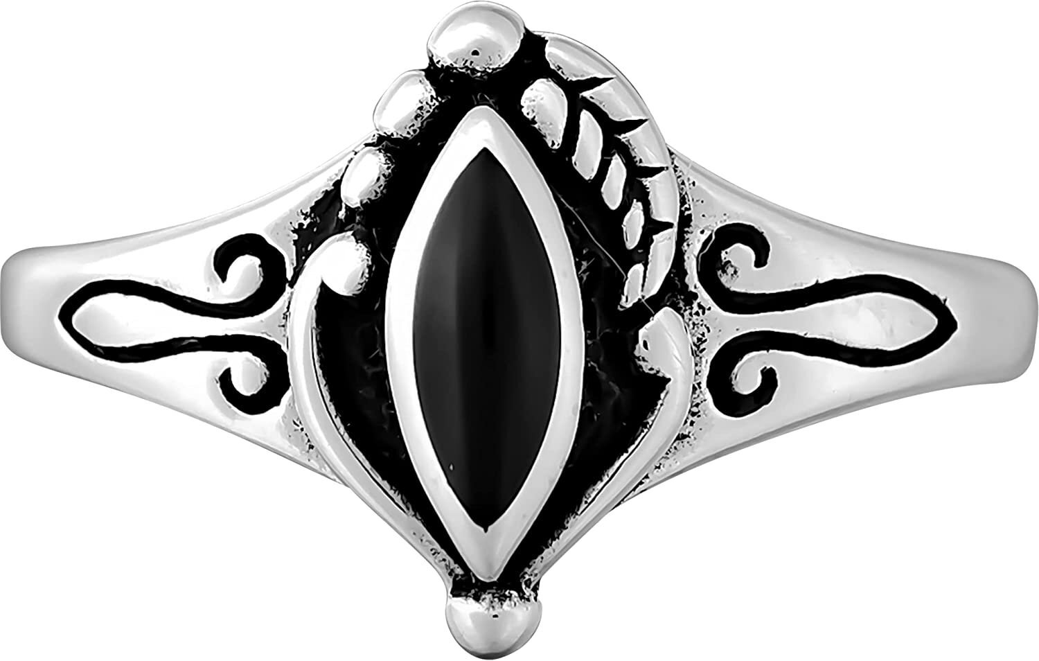 Size 7-925 Sterling Silver Black Resin Marquise Ring, Statement Iris Design,...