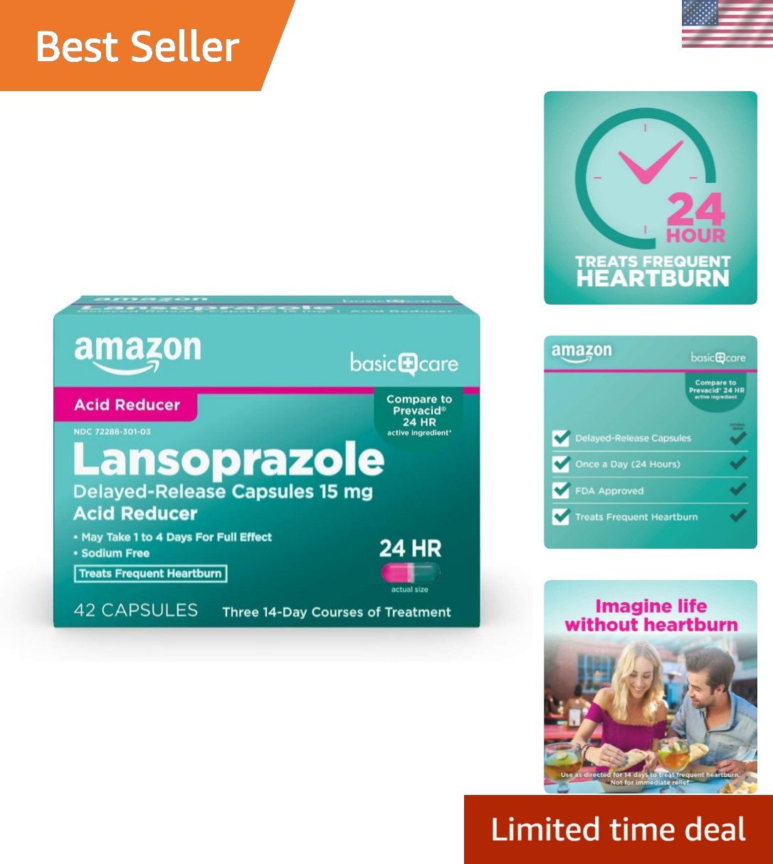 Lansoprazole Delayed Release Capsules, 15 mg, Proton Pump Inhibitor, Acid Red...