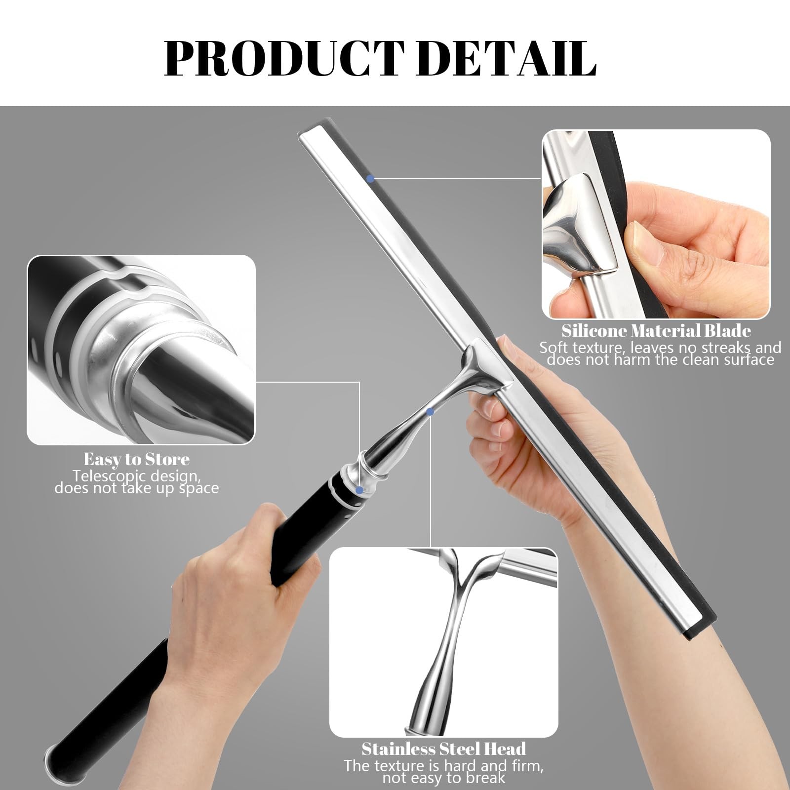 Shower Squeegee with Long 13.7 inches (squeegee), 60 (handle), Black