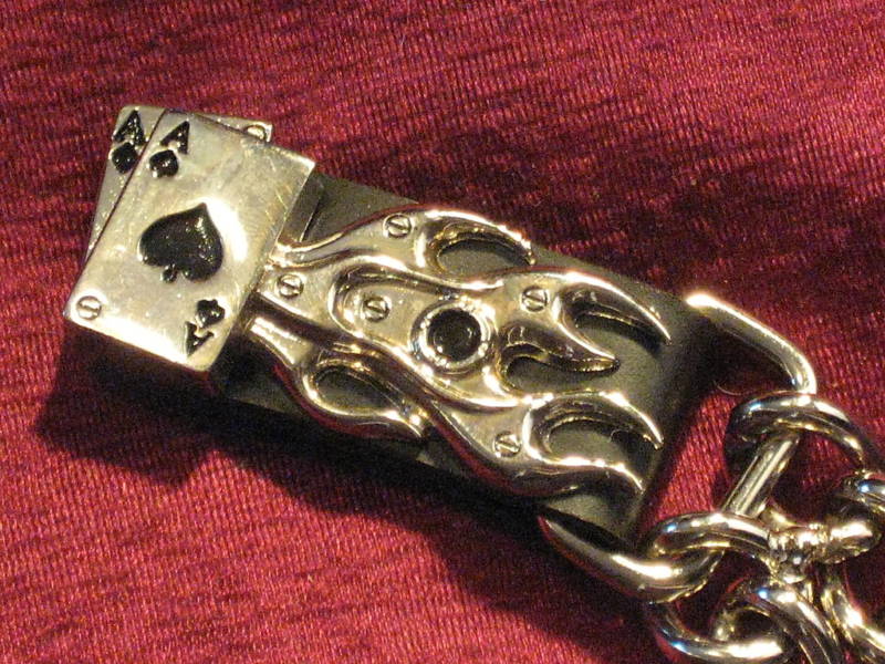 Vest Extender With An Attitude Leather/Chain Ace/Flame Double Curb Chain