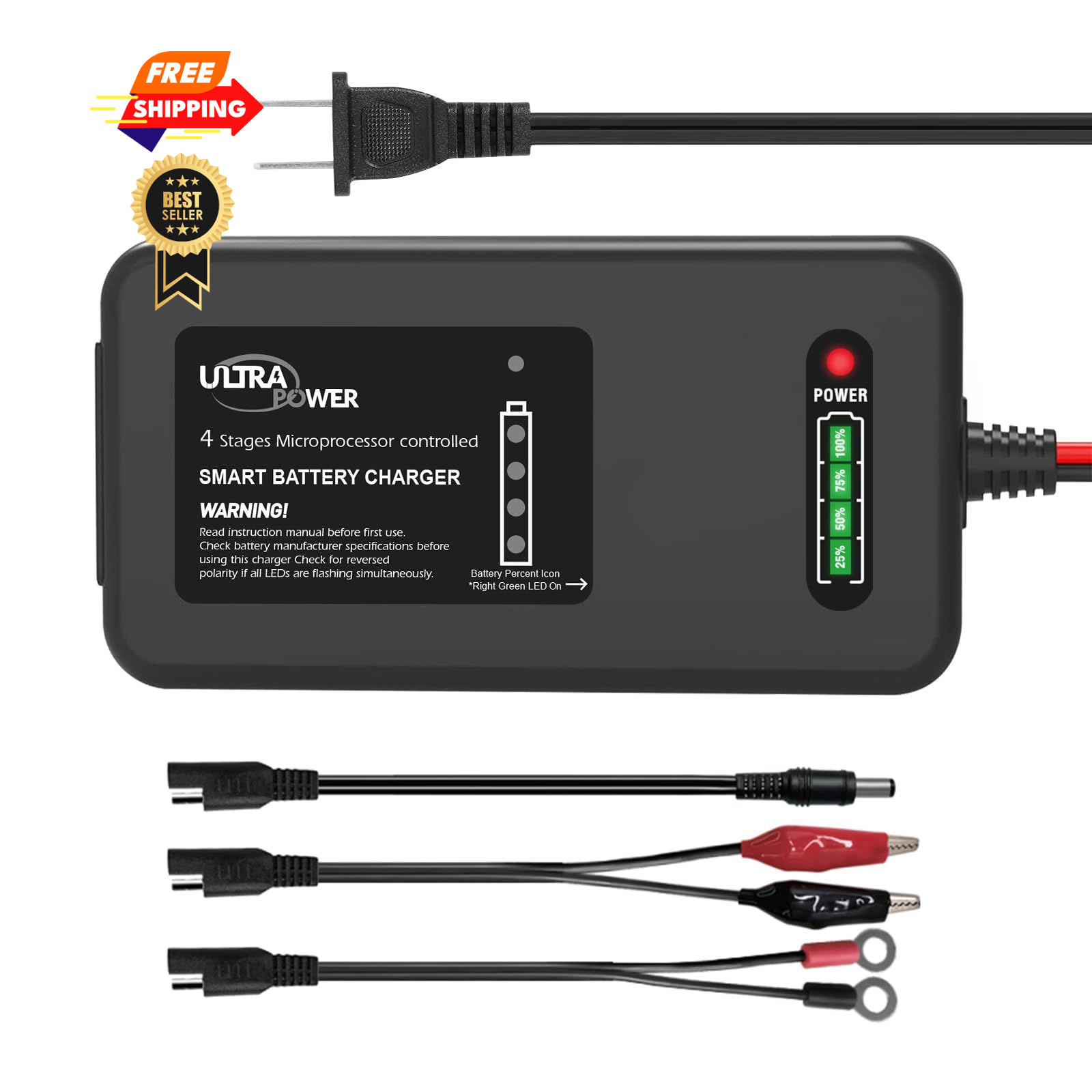 ULTRAPOWER 14.6V 4A LiFePO4 Battery Charger,Smart Lithium Black