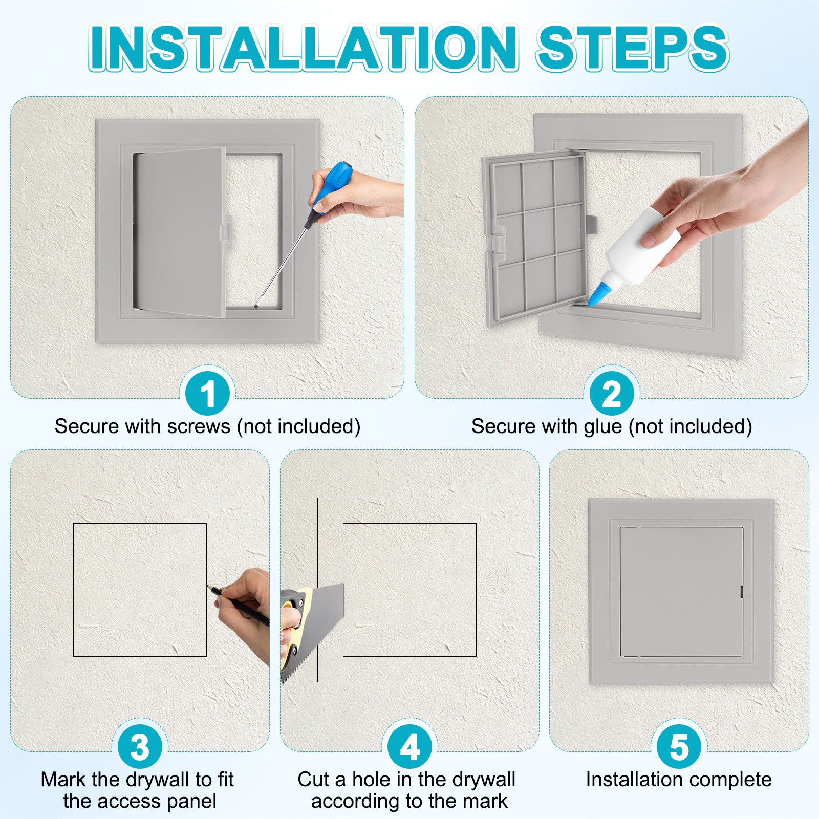 2-Pack Access Panel for Drywall, 4.5x4.5" Plastic Wall Hole Cover [Gray]