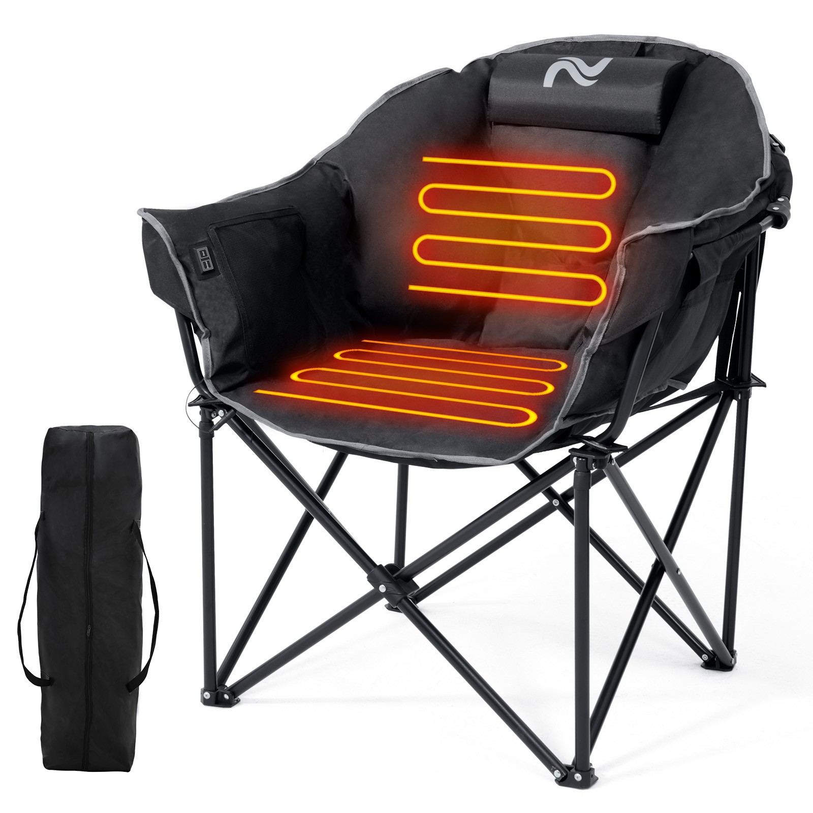 NAIZEA Heated Camping Chair Padded Lounge Patio Oversized Chair With Headrest