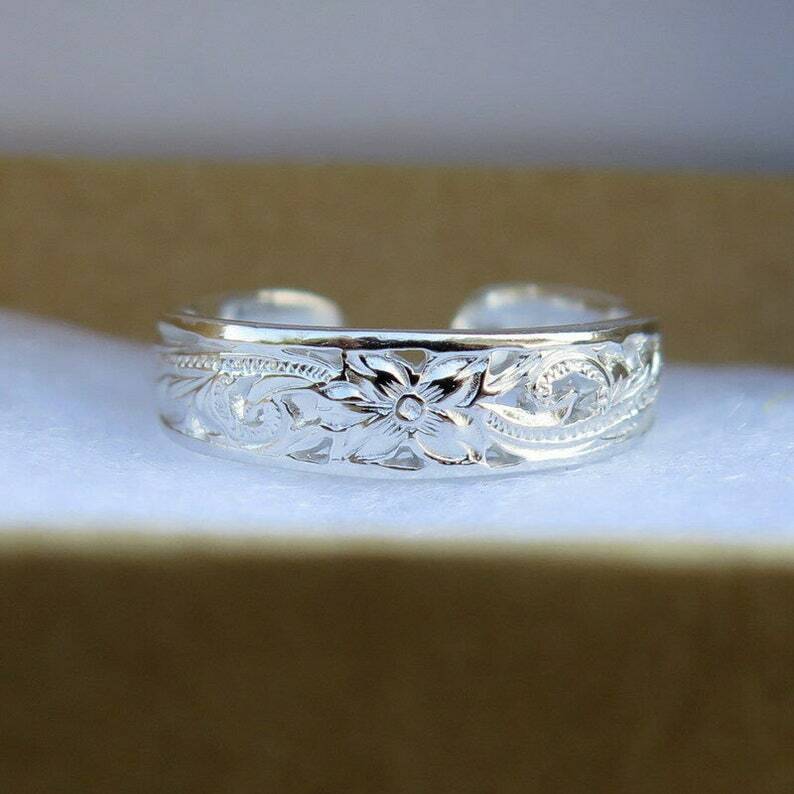 New Year Gift Solid Metal Women's Flower Leaf Adjustable Toe Ring 925 Silver