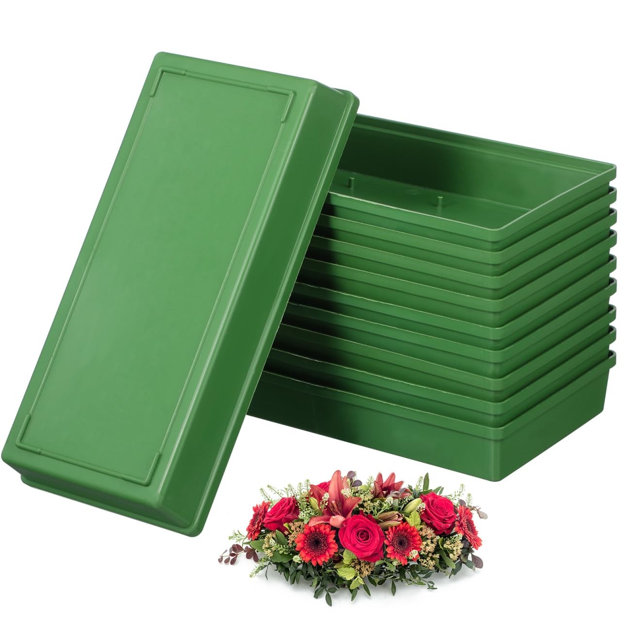 10 PCS Floral Foam Tray 10.6" Rectangular Oasis Cage Holder Spikes Bowl