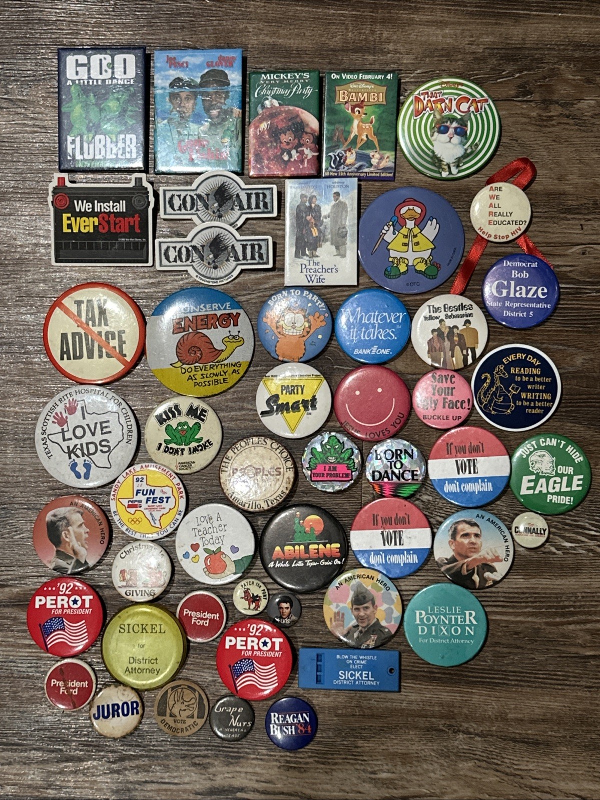 Huge Vintage Pinback Button Lot 40+ Pc Political Campaign 90s Disney Promo Vtg