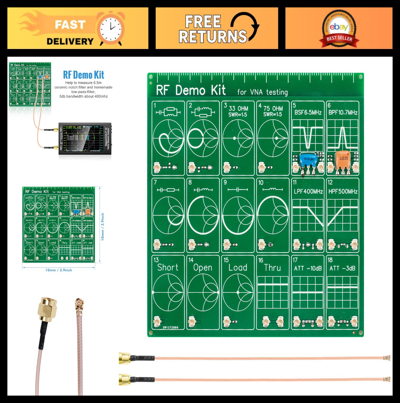RF Filter Attenuator Kit for NanoVNA-H/F, RF Tester Board, Vector Network Analyz