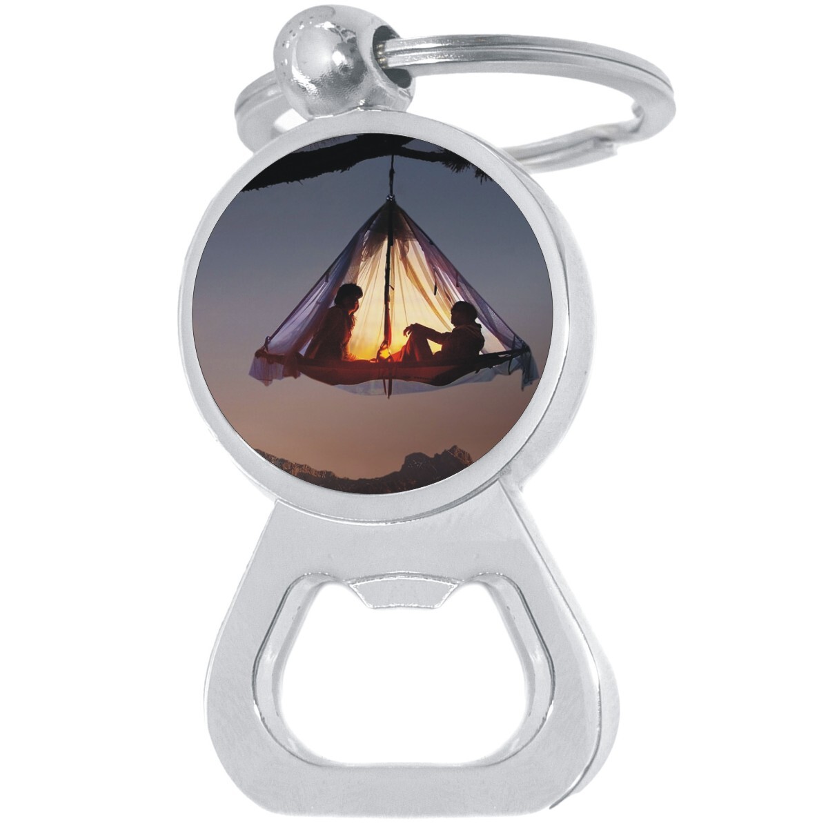 Hanging Hammock Bottle Opener Keychain - Metal Beer Bar Tool Key Ring