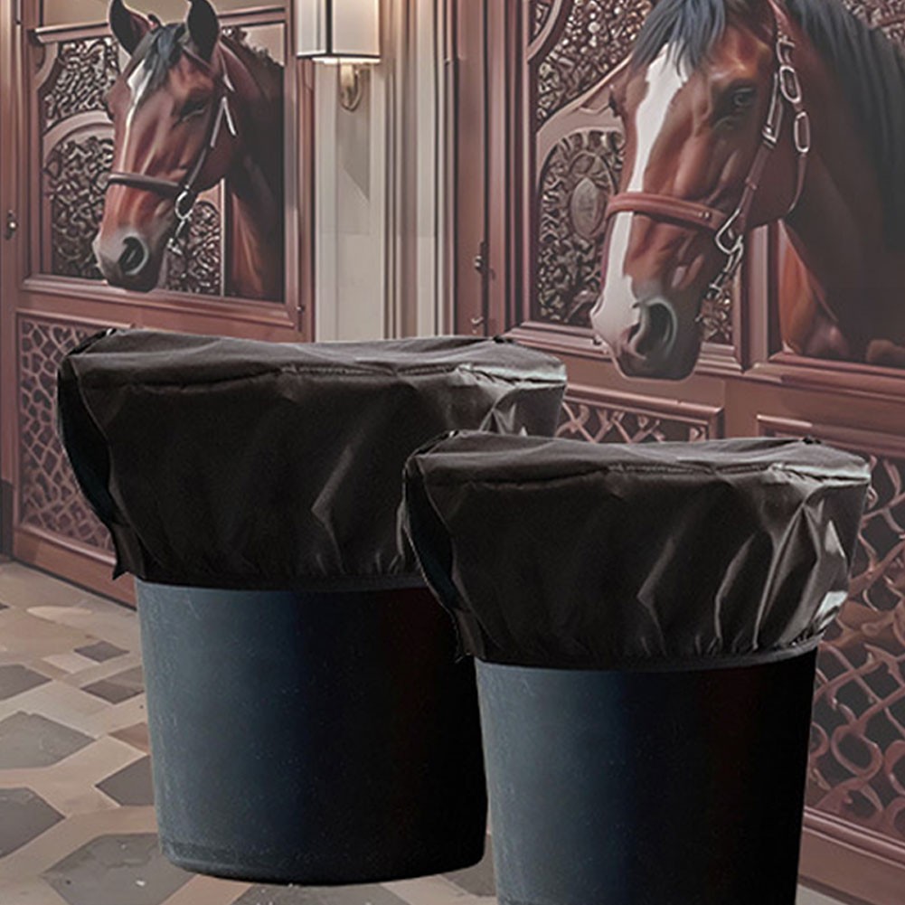 Adjustable Black Horse Feed Bin Lid Cover Doublesided 210D Coated Material