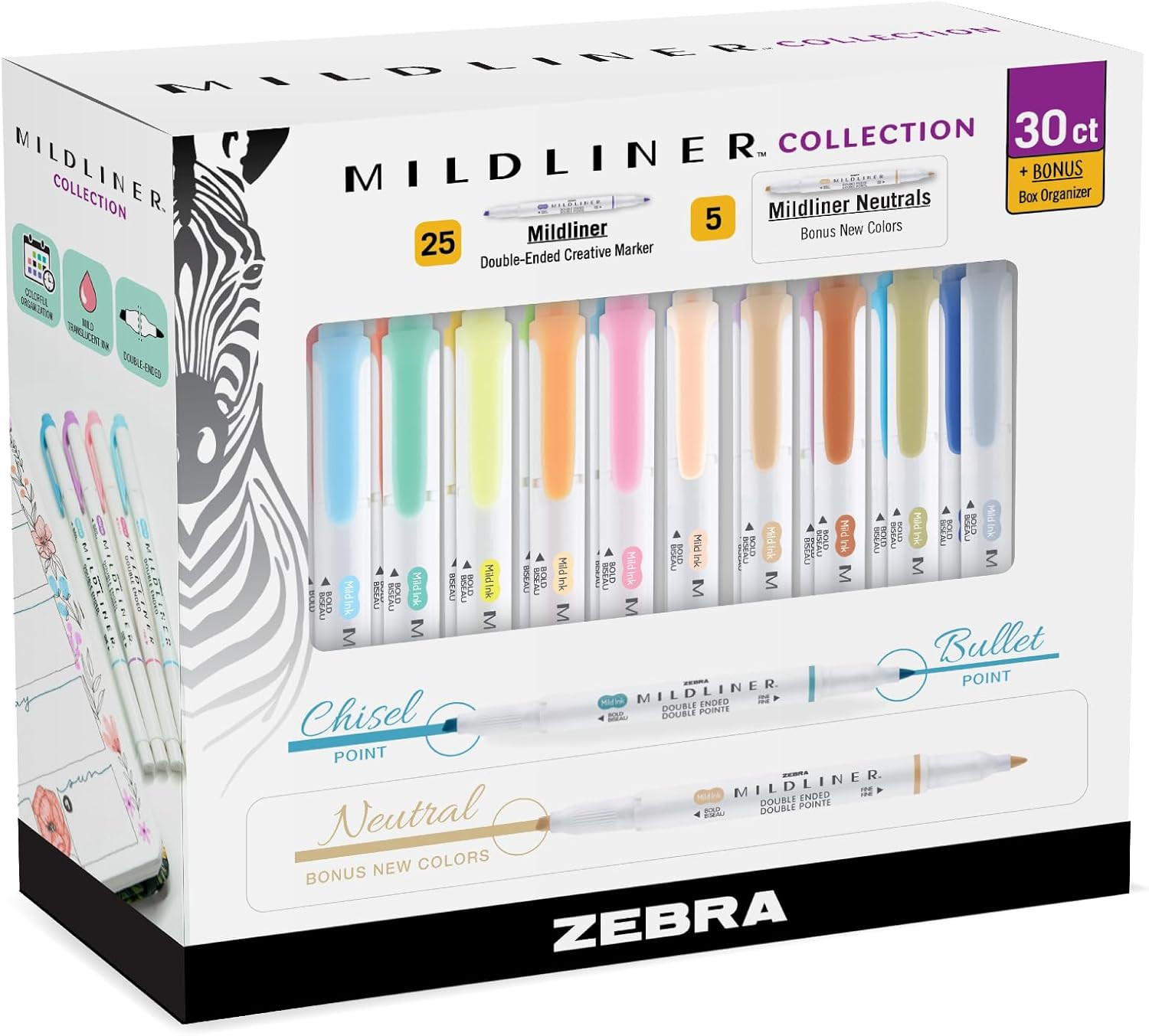 Set 30 resaltadores Mildliner punta doble gruesa y fina colores pastel y neutros
