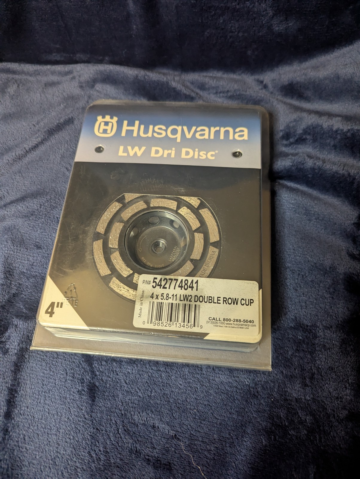 HUSQVARNA LW Double Row Cup Segment Cup Grinding Wheel, 4 in, 5/8-11 Arbor Size