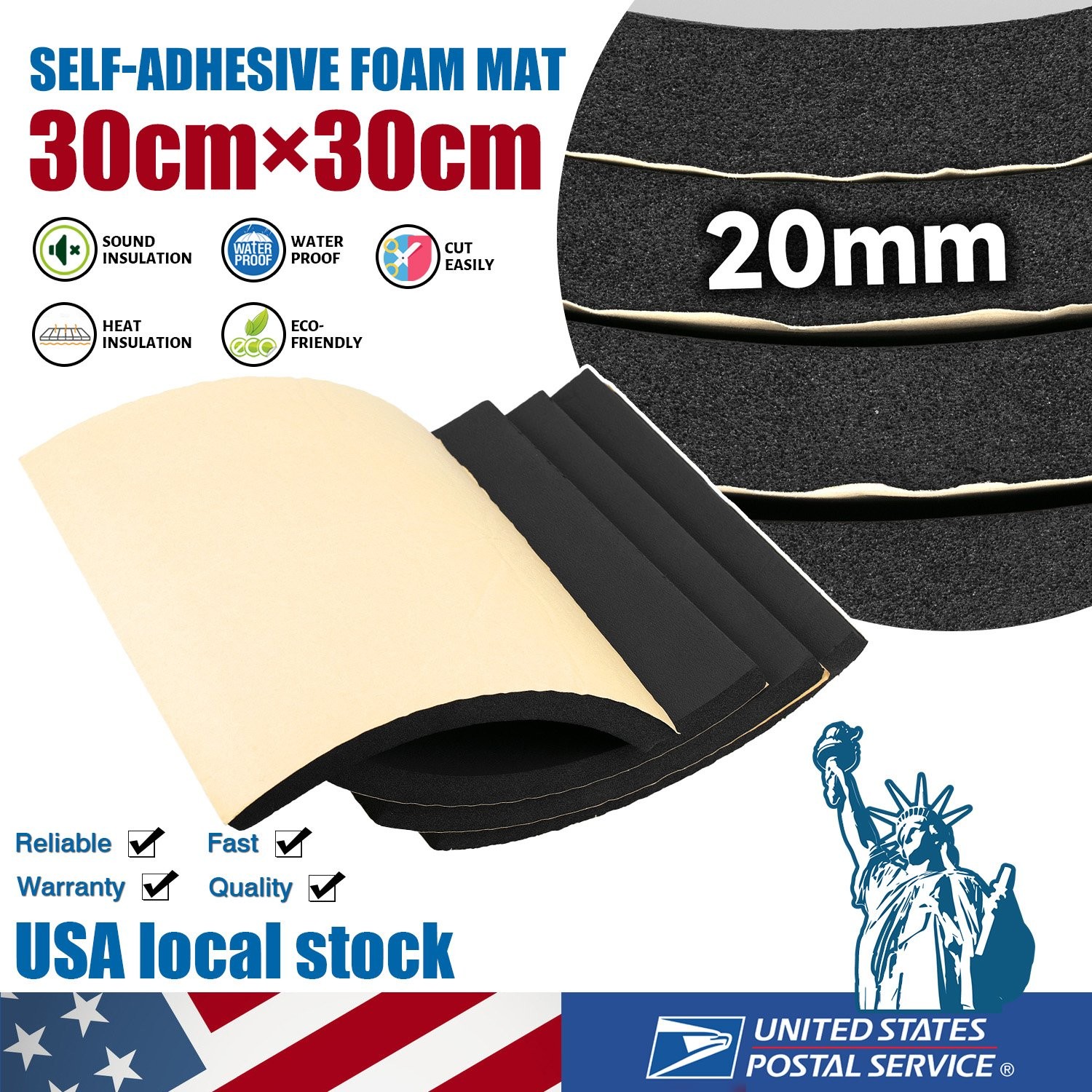 heat resistant Sponge Neoprene with Adhesive Foam Rubber Sheet 20MM 12" X 12"