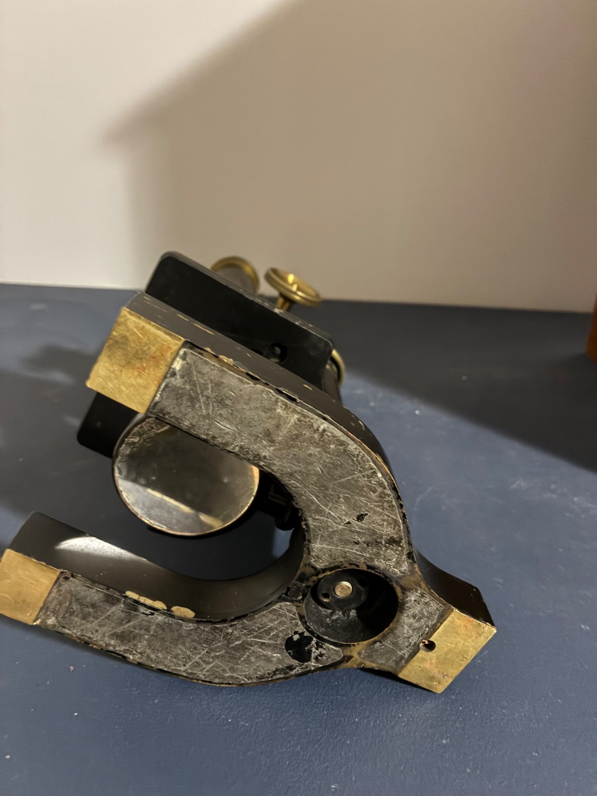 Antique black & brass Welch Brass Microscope w/ Wood Box
