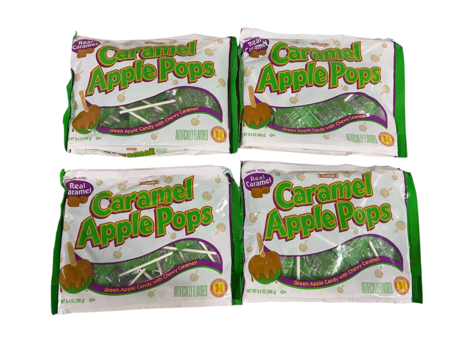 Tootsie Caramel Apple W/Chewy Caramel Candy Pops 9.4oz EACH 4-BAGS NEW/SEALED