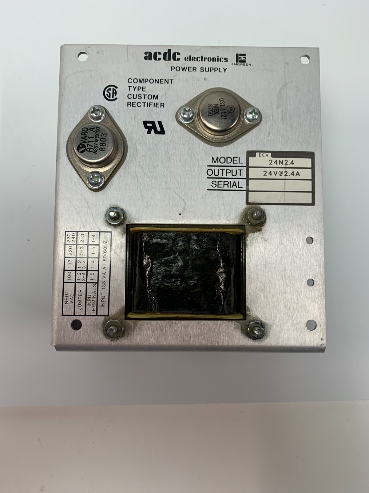 New! acdc Electronics Model 24N2.4 Power Supply 24V