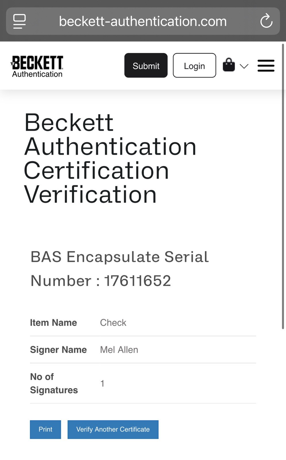 YANKEE LEGEND BROADCASTER Mel Allen Signed Auto Check JSA Beckett BAS