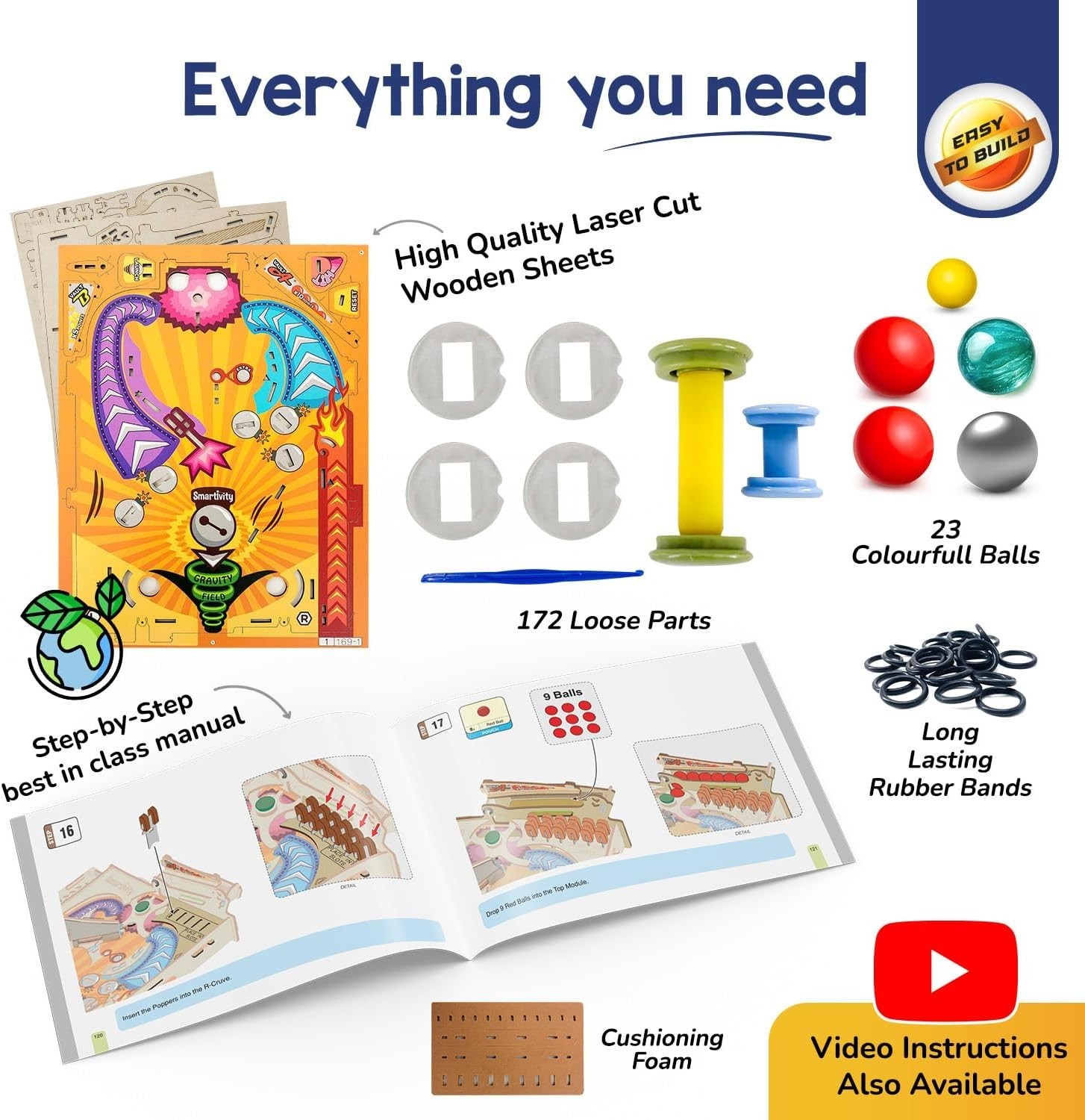 Smartivity DIY Pinball Machine - A Multicolored STEM Game for Innovative Minds
