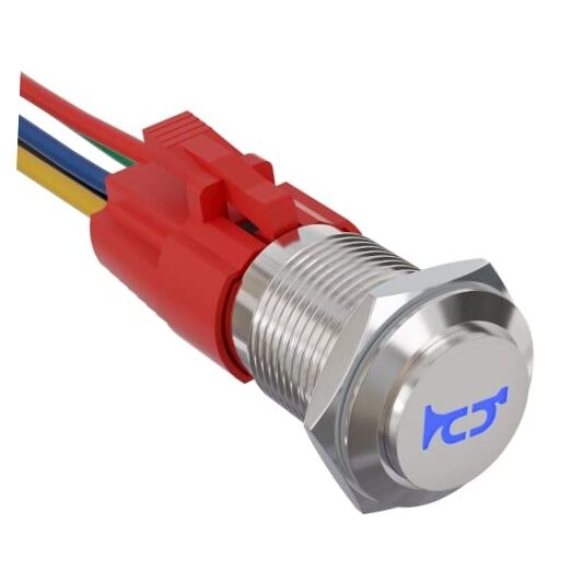 16mm 12V Momentary Speaker Horn Push Button Toggle Switch Blue/ Silver Shell