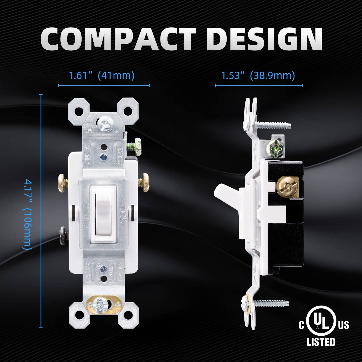 3 Way Toggle Light Switch, 15 Amp, 120 V, Toggle Framed AC Quiet, in Wall On/...