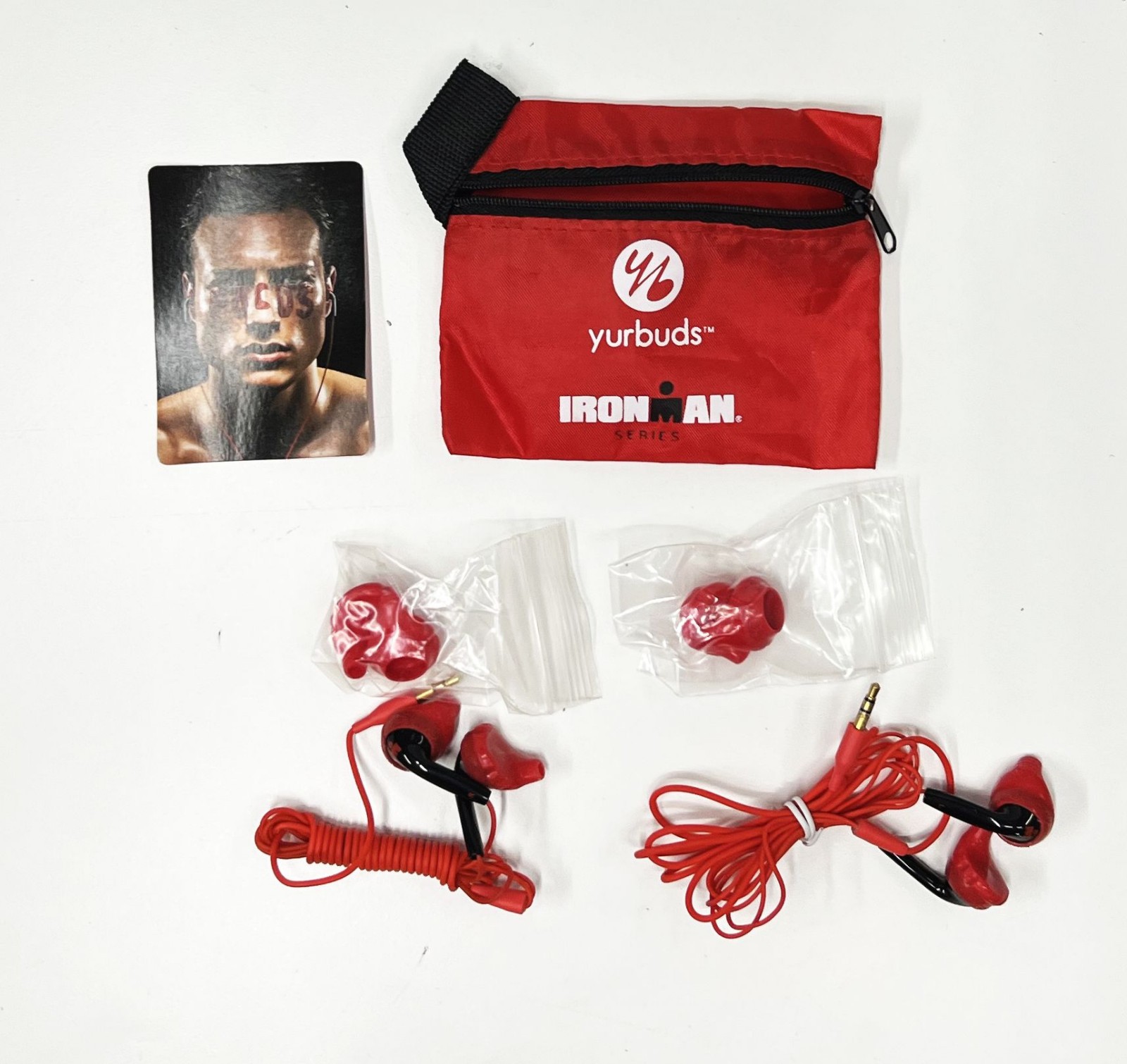 TWO  (2)   Yurbuds Focus Inspire Ironman Red Earbuds - Size 5 & 7 covers