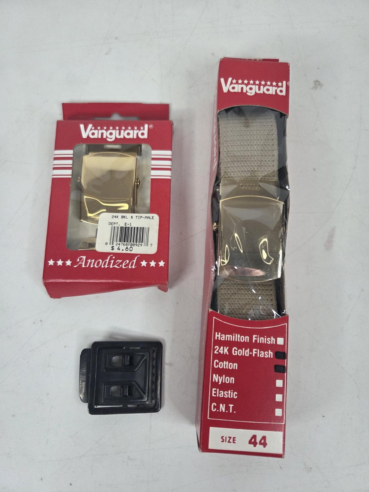 Vanguard Khaki Belt w/ 24k Gold Finish Buckle Size 44/ Anodized Buckle And Black
