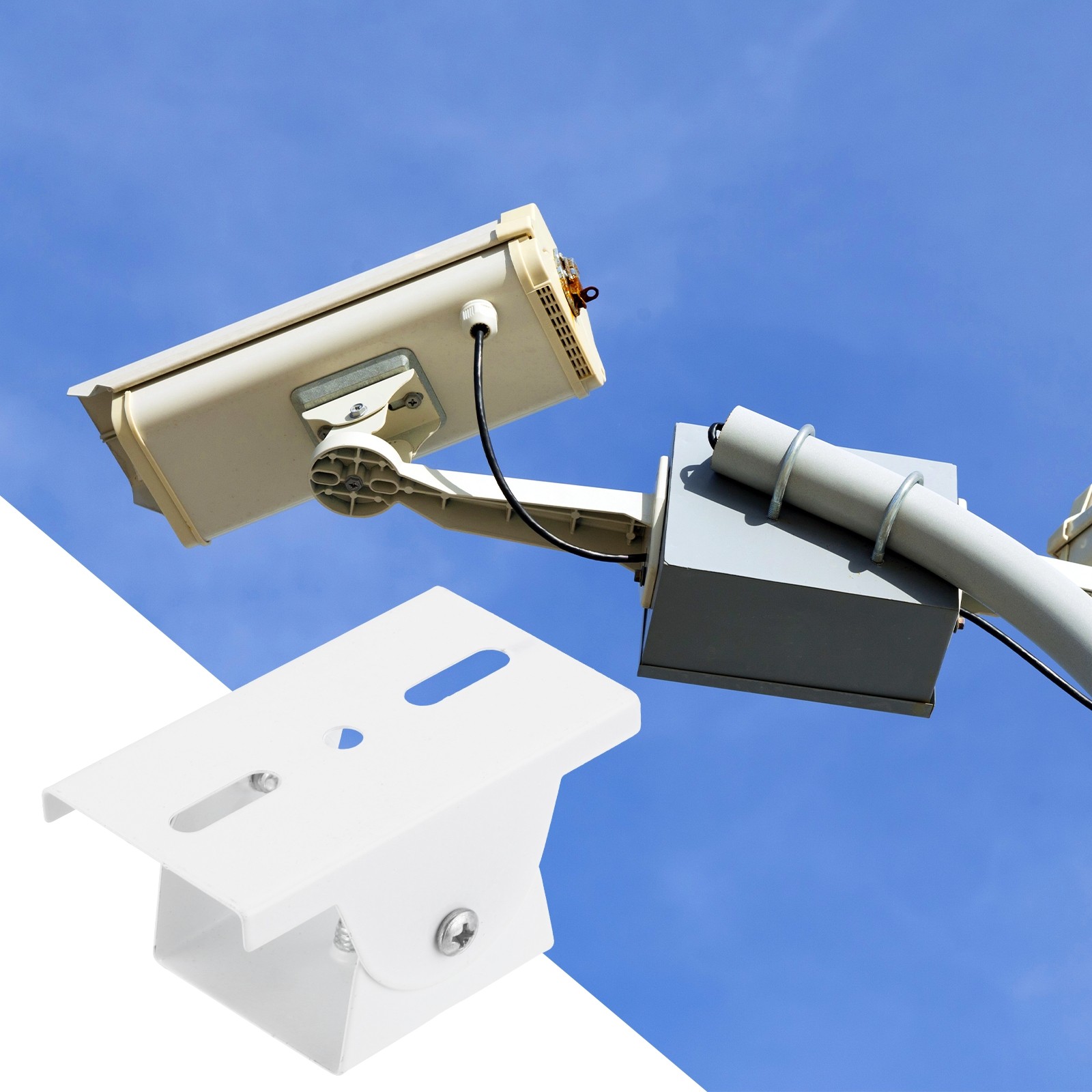 Security Camera Joint Mounting 2 Inch, Steel Crossbar Mounting Bracket, White