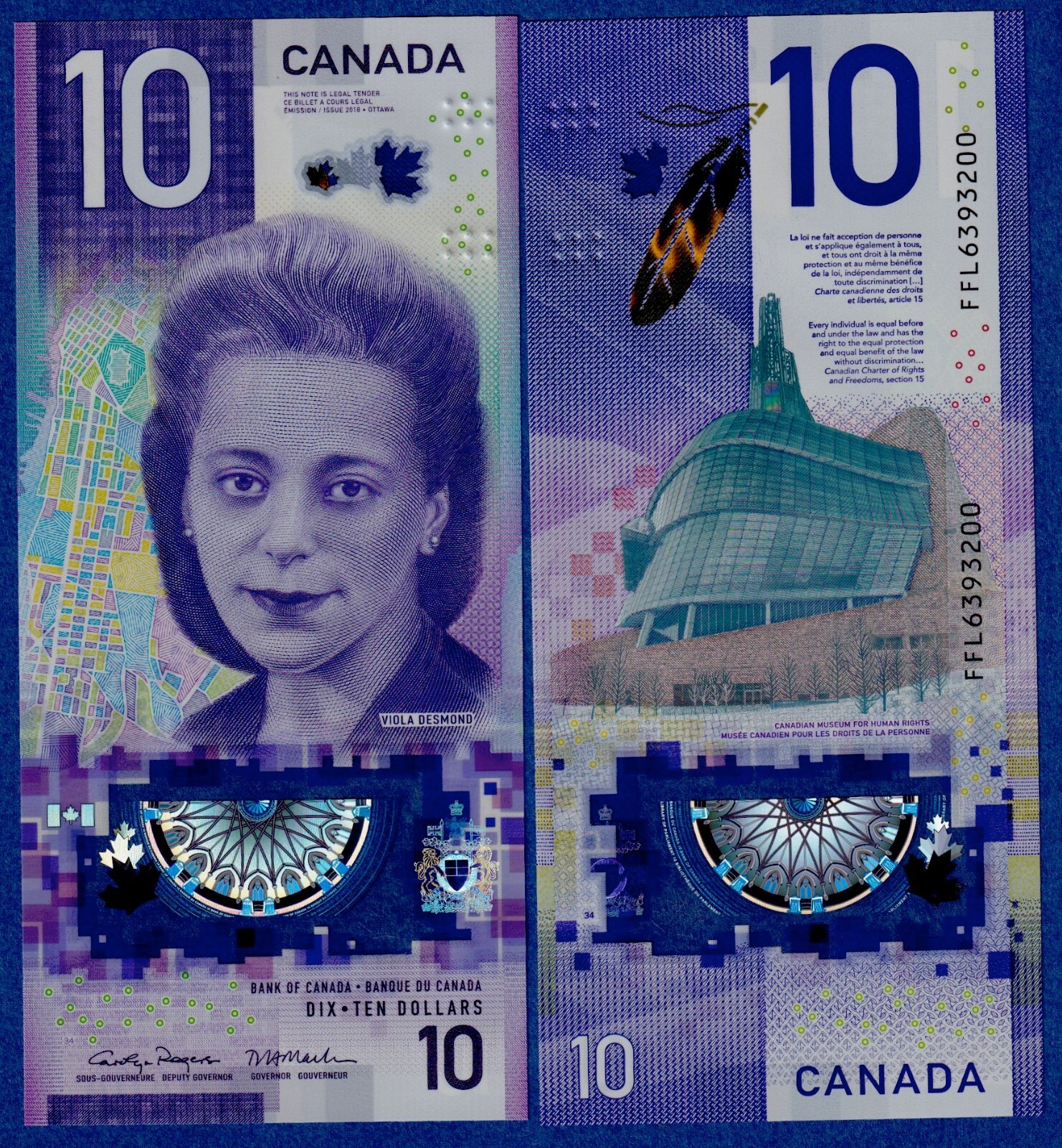Canada $10 (2018/2022) Viola Desmond -UNC Polymer New Signs "Rogers & Macklem"