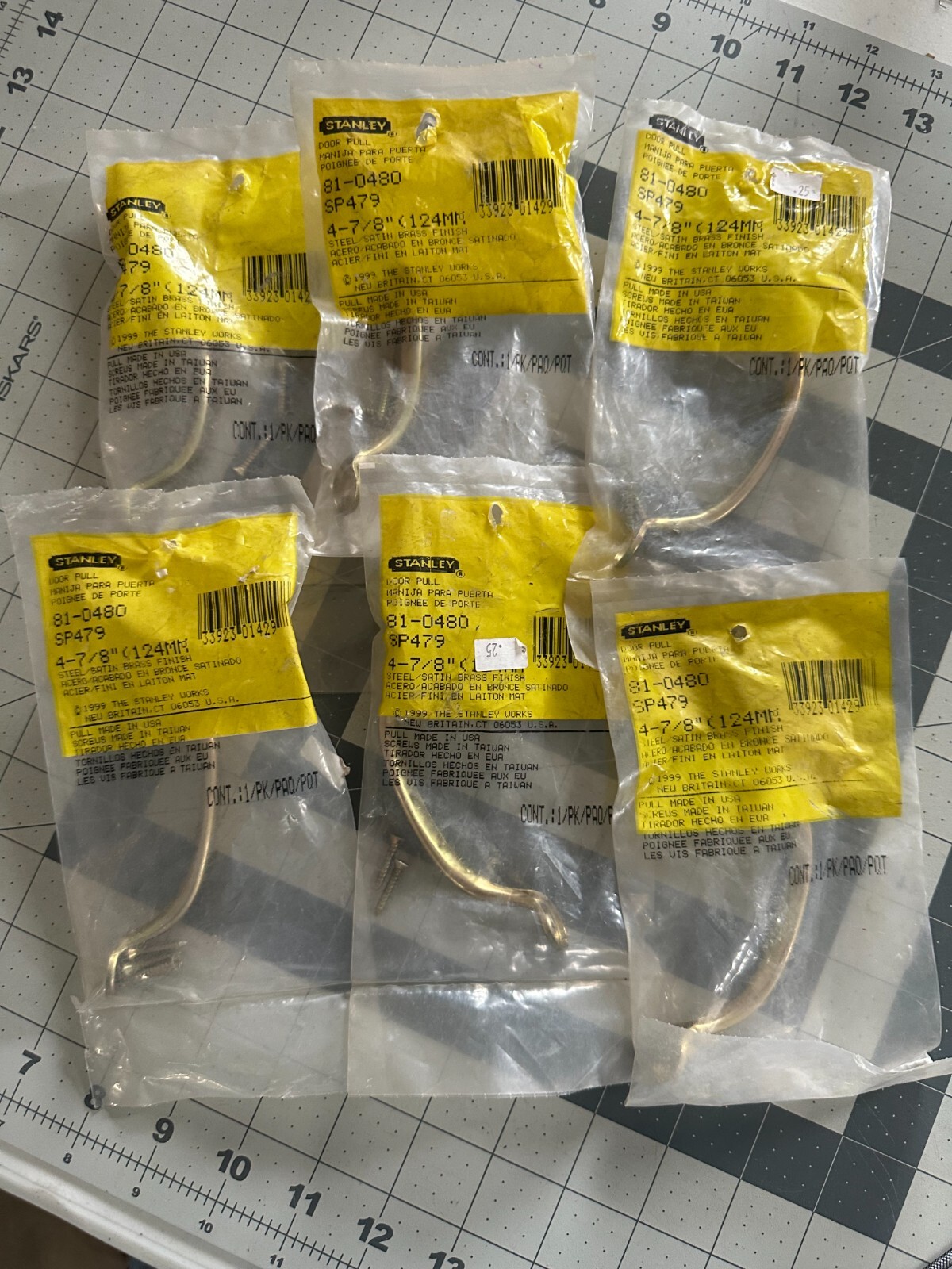 6-pack lot VINTAGE Stanley 81-0480 SP479 satin brass Cabinet Door Pull 4-7/8"