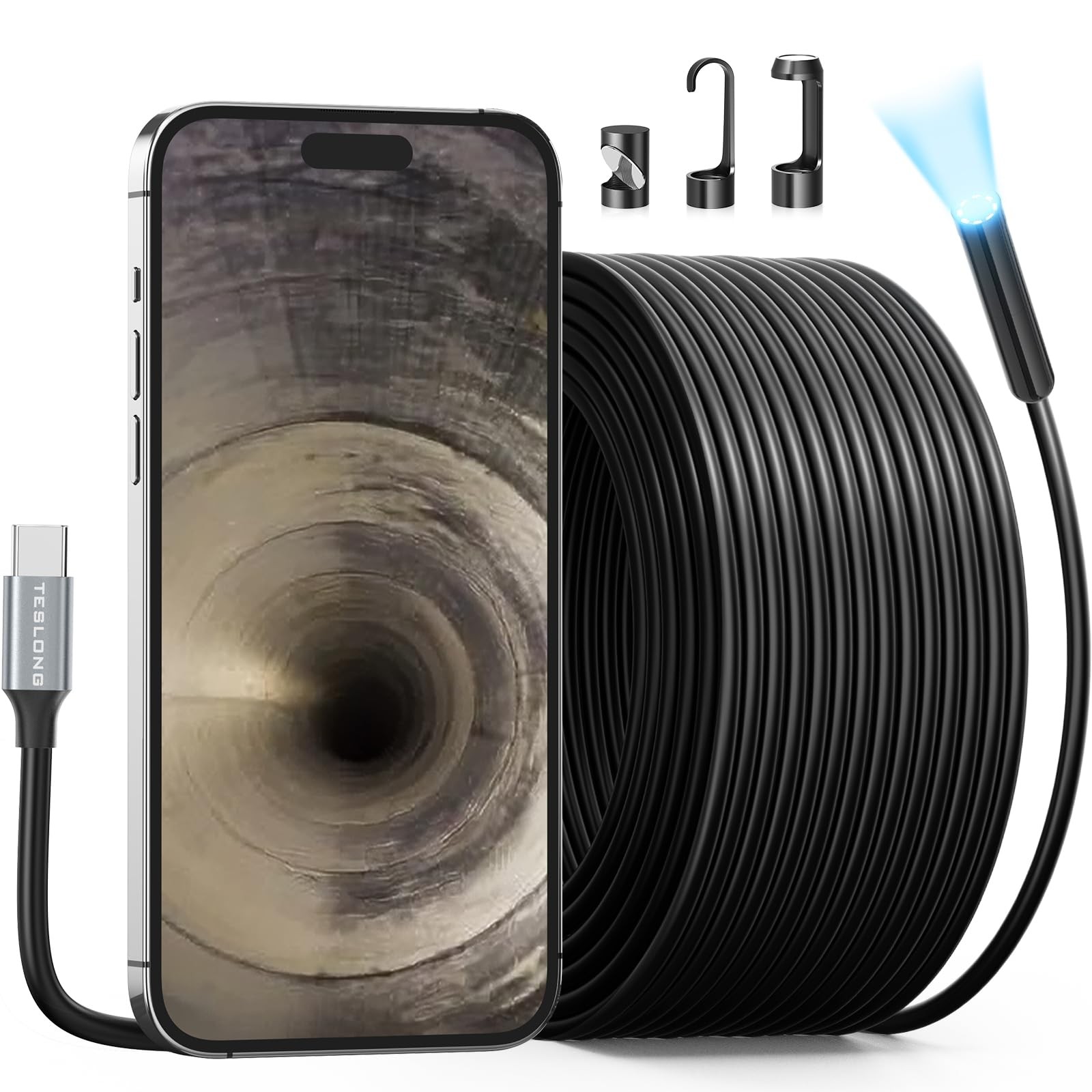 Teslong 50FT USB-C Borescope Camera with Light, Only Compatible 50FT, black