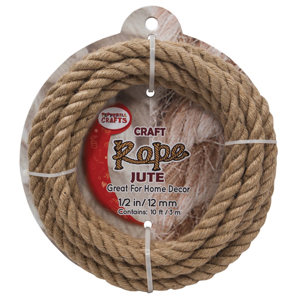 Pepperell JCR12 Jute Craft Rope .5"X10'-Natural (3Pk)