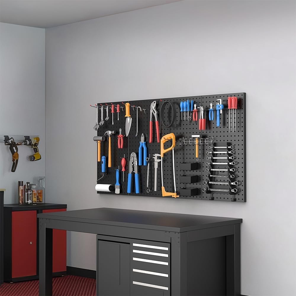 4 Pcs Rust-Resistant Metal Pegboard Wall Panels for Efficient Tool Storage