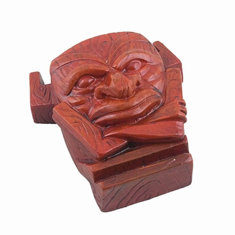 Tiki Crossed Arms South Seas Trinket Box Secret Stash Red 4" L