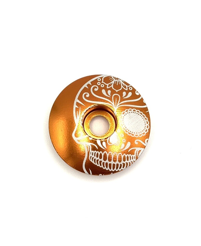 Day of the dead skull - Threadless Bicycle Headset Stem Cap 1 1/8" Orange/gold