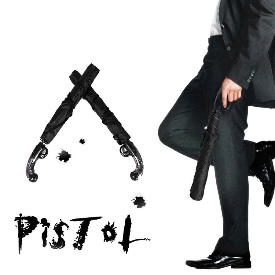 Classical Gun Handle Automatic Umbrella Black Two Folding Sun Umbrella Rain Gear