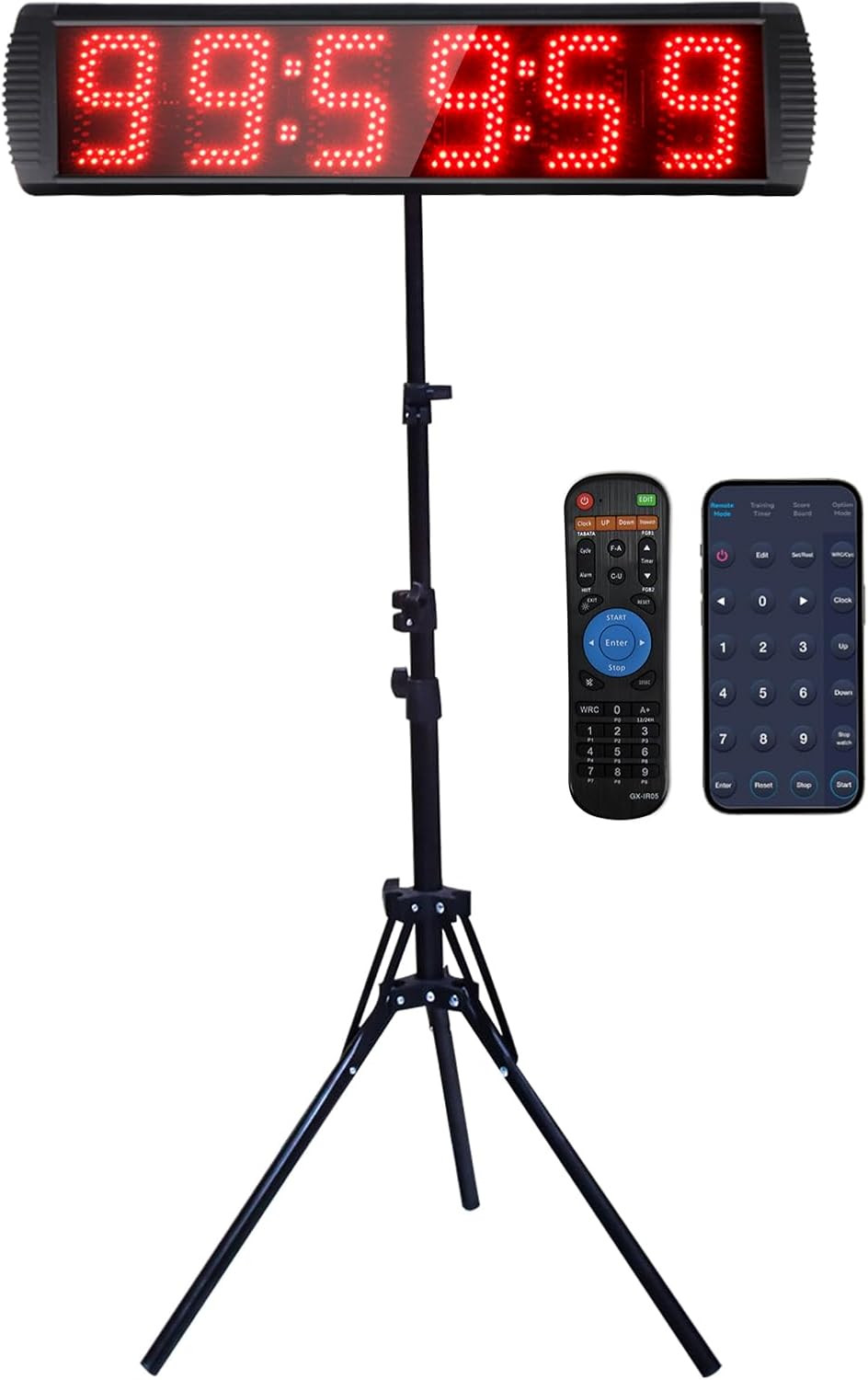 LED Race Clock, 5" High, 6 Digits, w/ Tripod, Remote Control