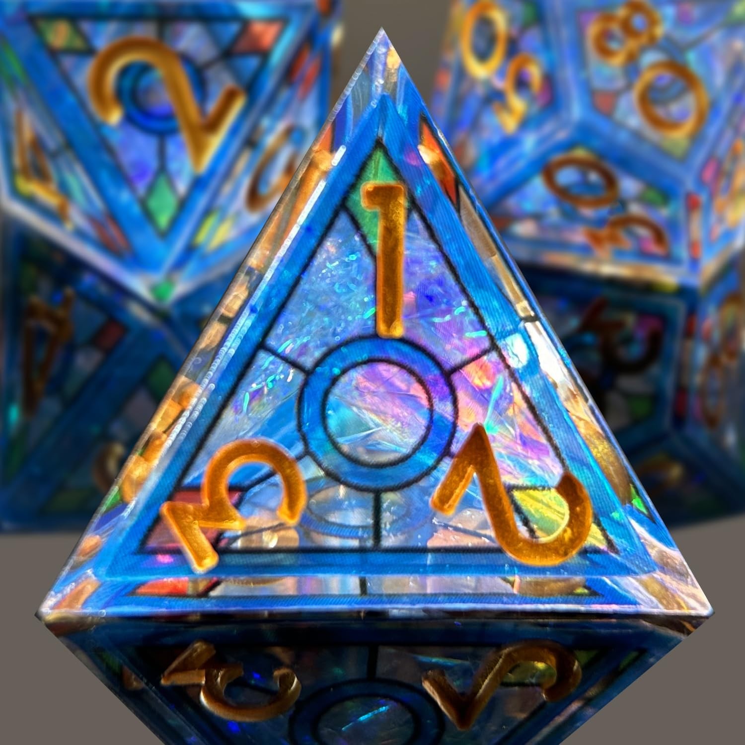 Double Layered Resin Dice Set 7pcs/ Stained Glass Effect & Gold Numbers/Sharp...