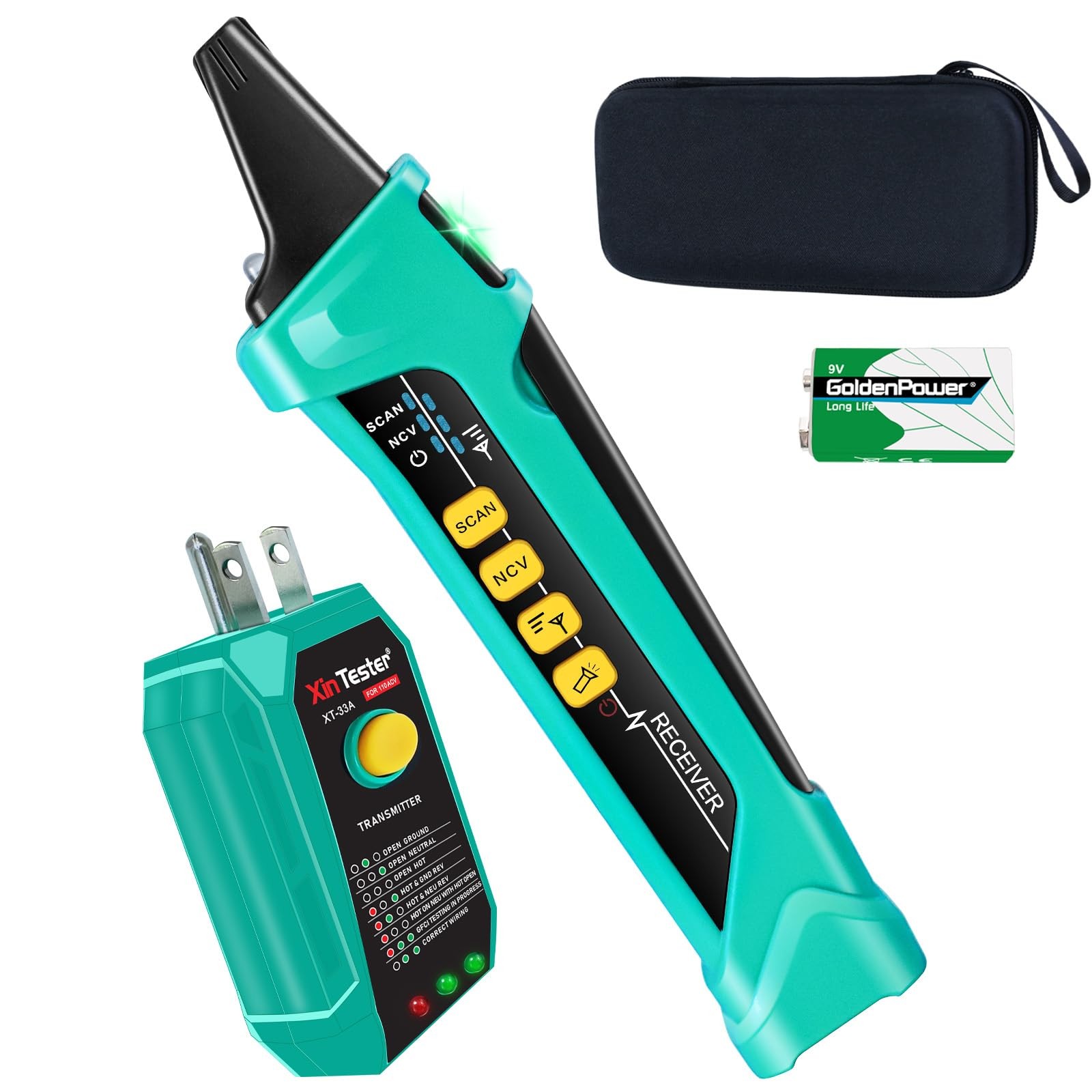 Xin Tester Digital AC Circuit Breaker Finder Tool with Integrated GFCI Outlet
