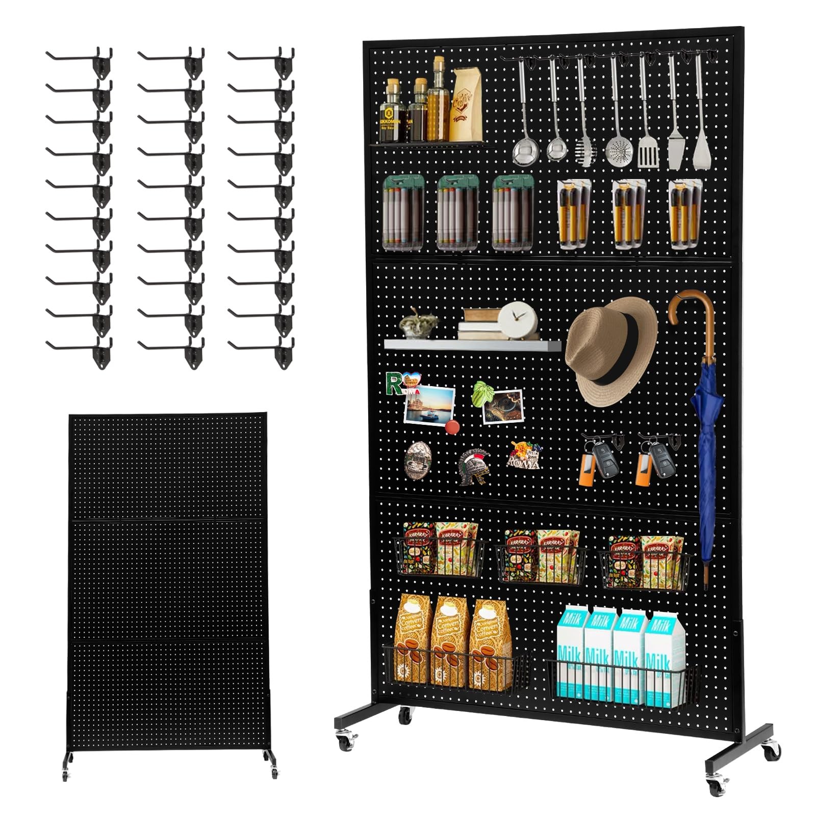 NectaCol 3.5'x 6' Pegboard Display Stand with TBase, Metal Peg Board Organize...