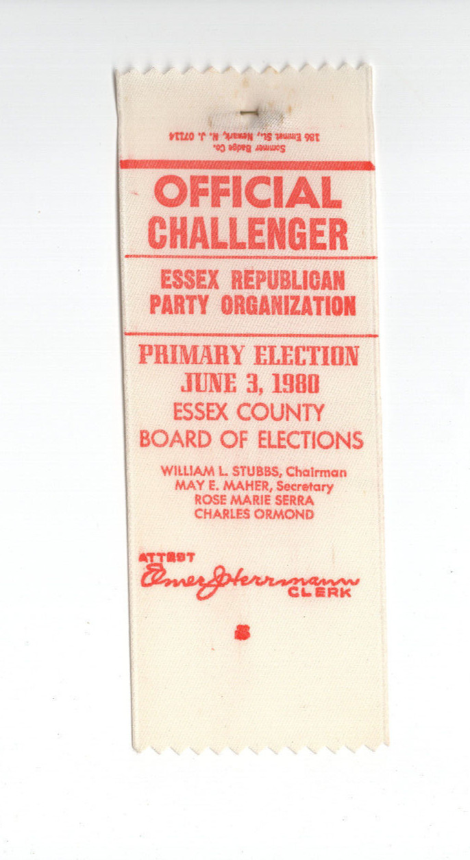 1980 Republican Party Official Challenger Ribbon NJ Primary New Jersey Essex