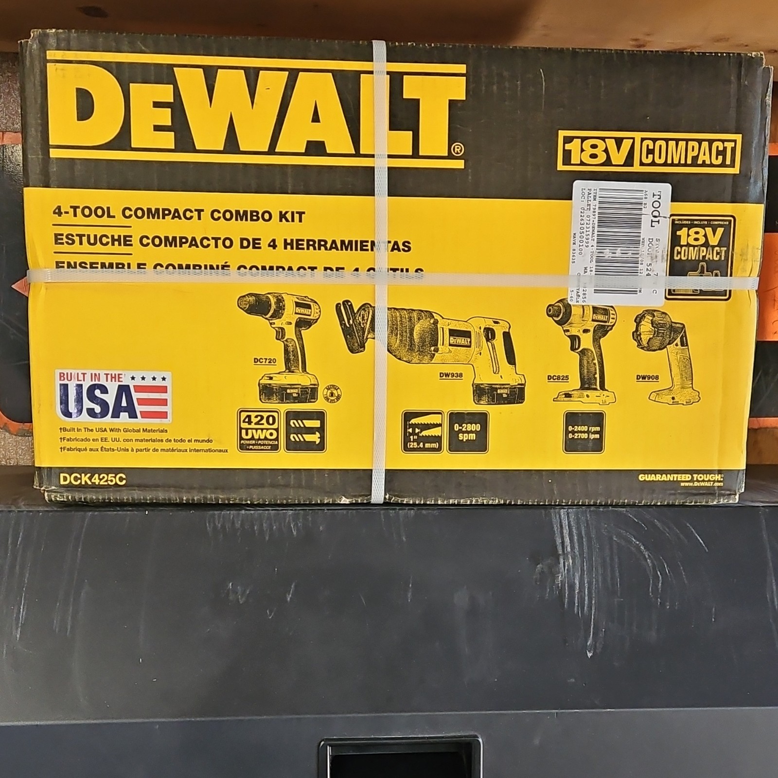 DEWALT DCK425C 18V 4-Tool Combo Kit Yellow Black Compact Power Tools Set