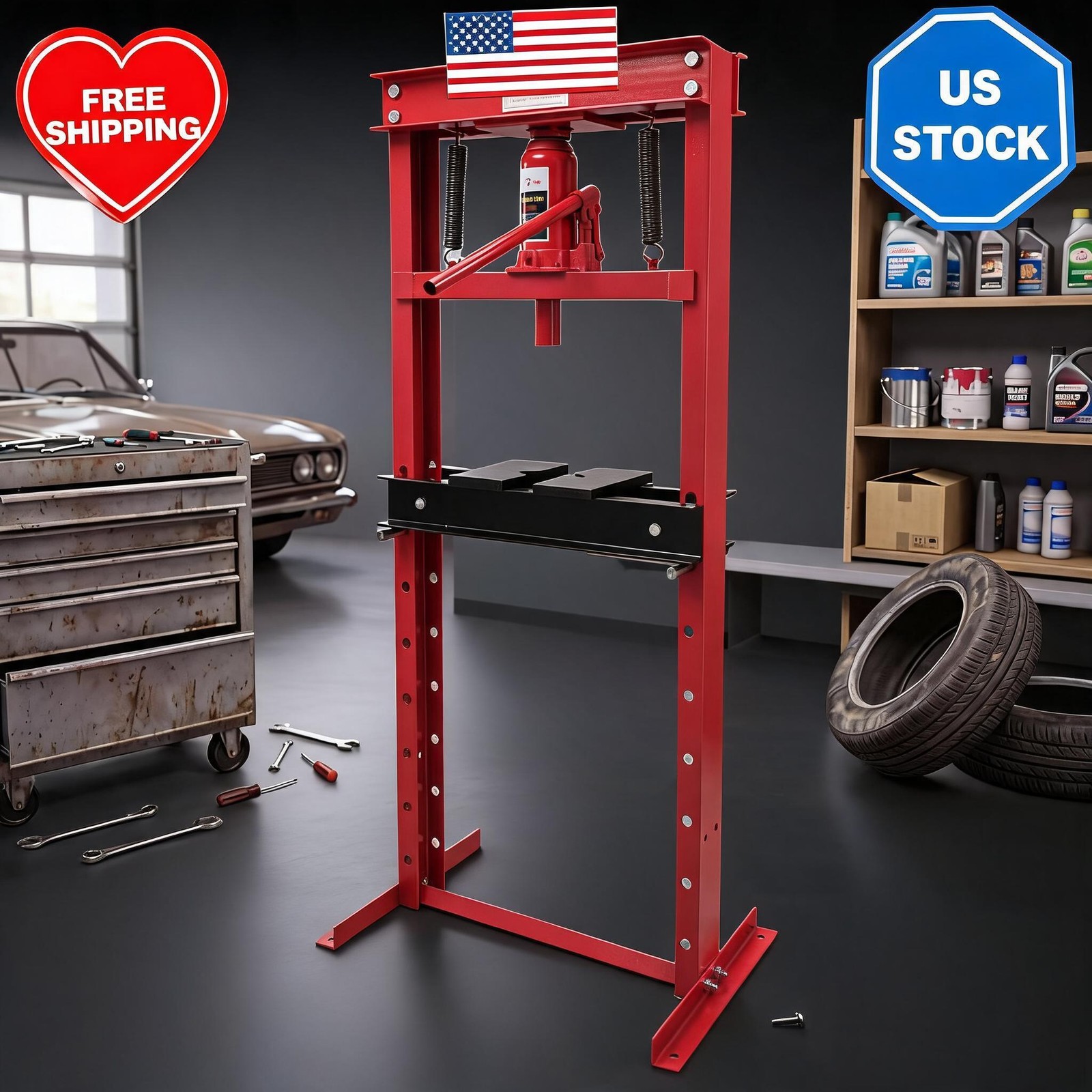 12 Ton Hydraulic Press, Heavy Duty H-Frame Bench Press with 2 Press Plates