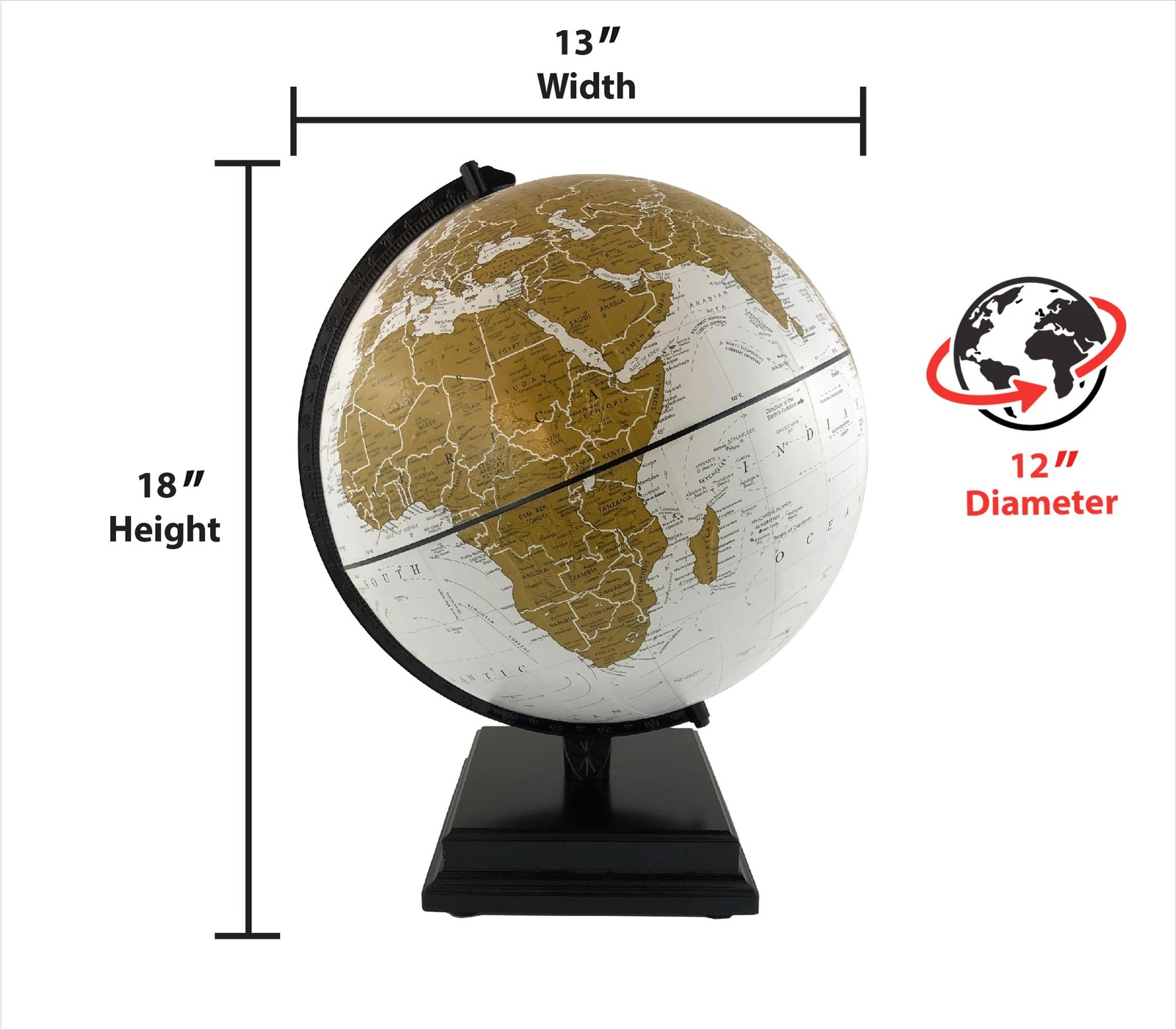 Replogle Milan 12-Inch Diameter Globe, Solid Hard Wood Base and Special Gold