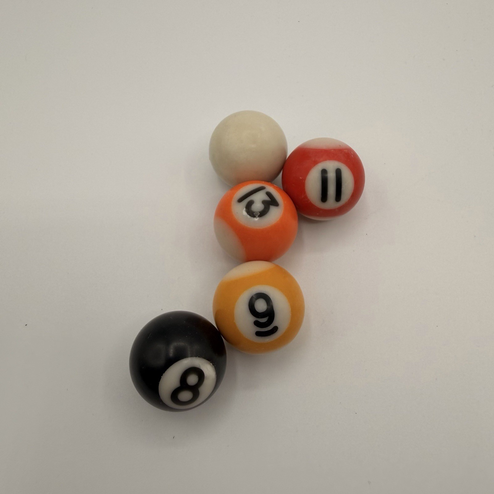 Mini Pool Ball Replacements Stripes #’s 9, 11, 13, Eight, & Cue Ball   15/16”