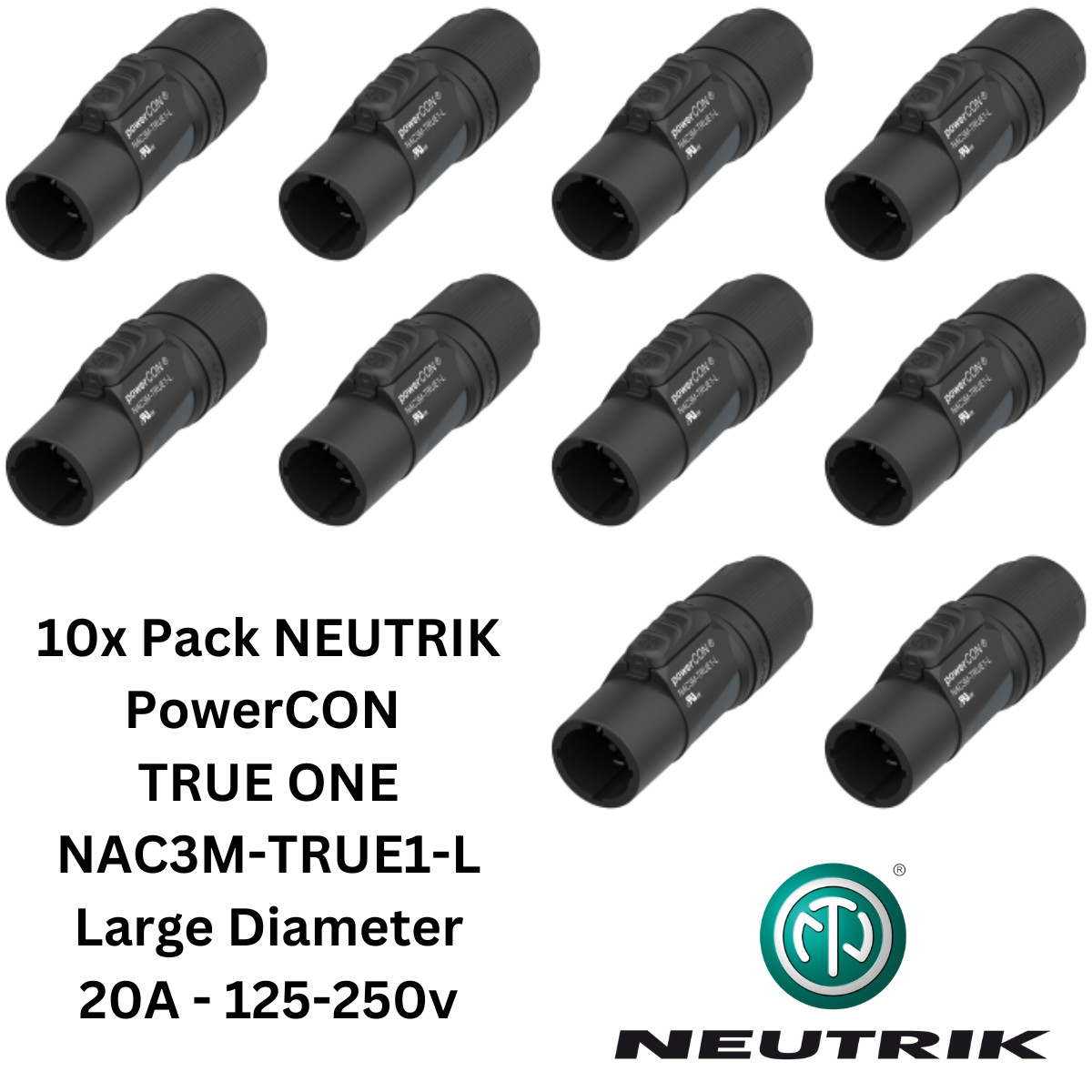 10x Pack NEUTRIK PowerCON TrueOne1 TruCon NAC3M-TRUE1-L Male Waterproof 10-16mm