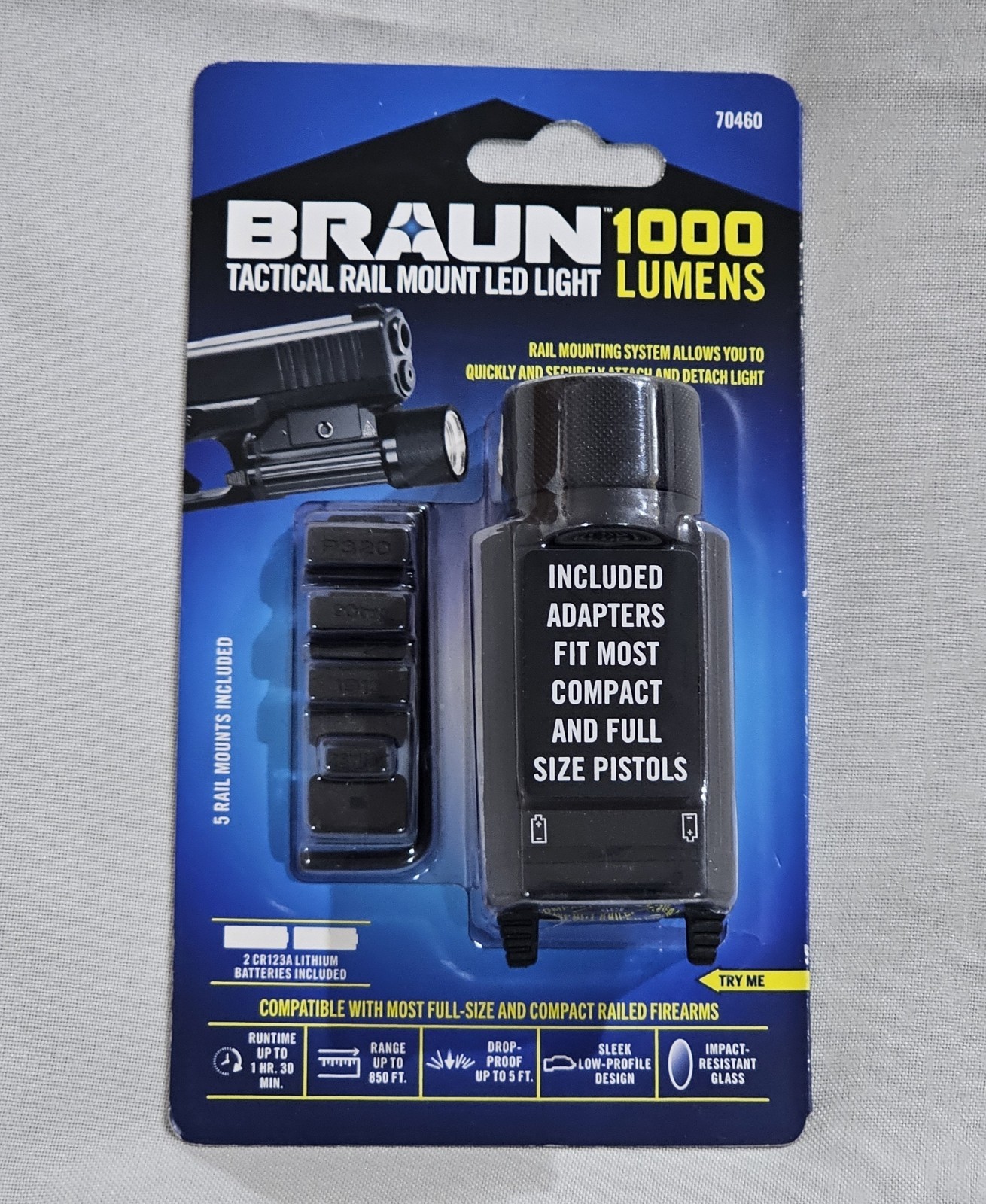 *NEW/SEALED* BRAUN 1000 Lumen Tactical Rail Mount LED Light #70460 W/ADAPTERS