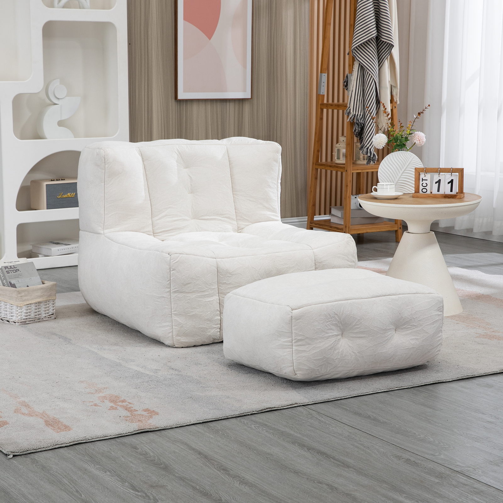 Bean Bag Chair Comfortable Bean Bag For Adults Super Soft With ottoman - White
