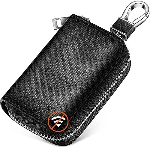 Signal Blocking Faraday Bags for Car Key Fob - Carbon Fiber Zipper Holder