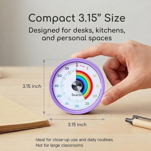 Magnetic Visual Timer for Kids — 3.15" 60-Minute Rainbow Dial Timer for Purple