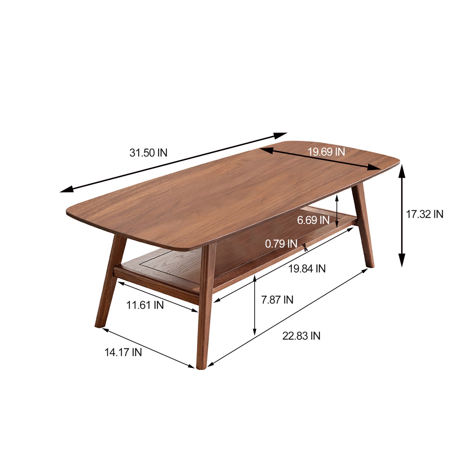 Solid Oak Coffee Table with Storage Shelf 31.5" x 19.69" x 17.32"